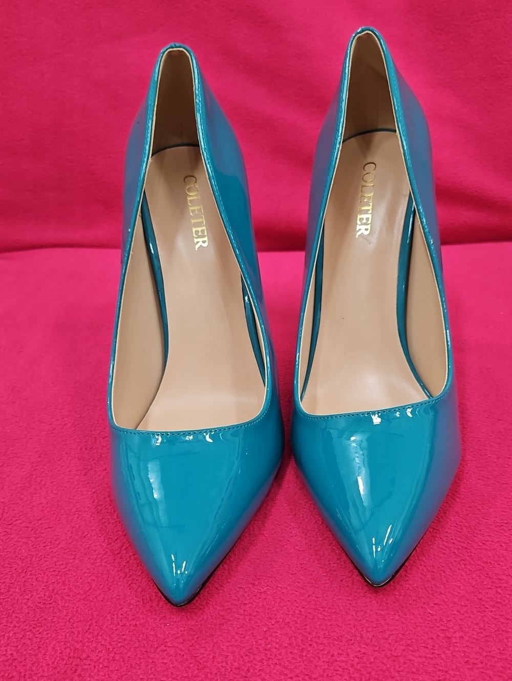 Teal Patent Pointed-Toe Pumps - Teal Women Shoes
